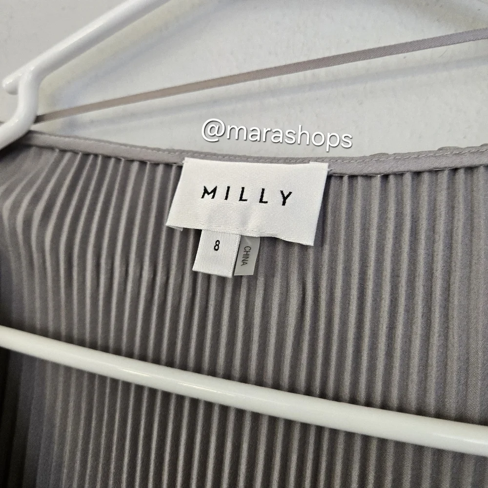 Milly Silver Liv Solid Pleat Mini Dress